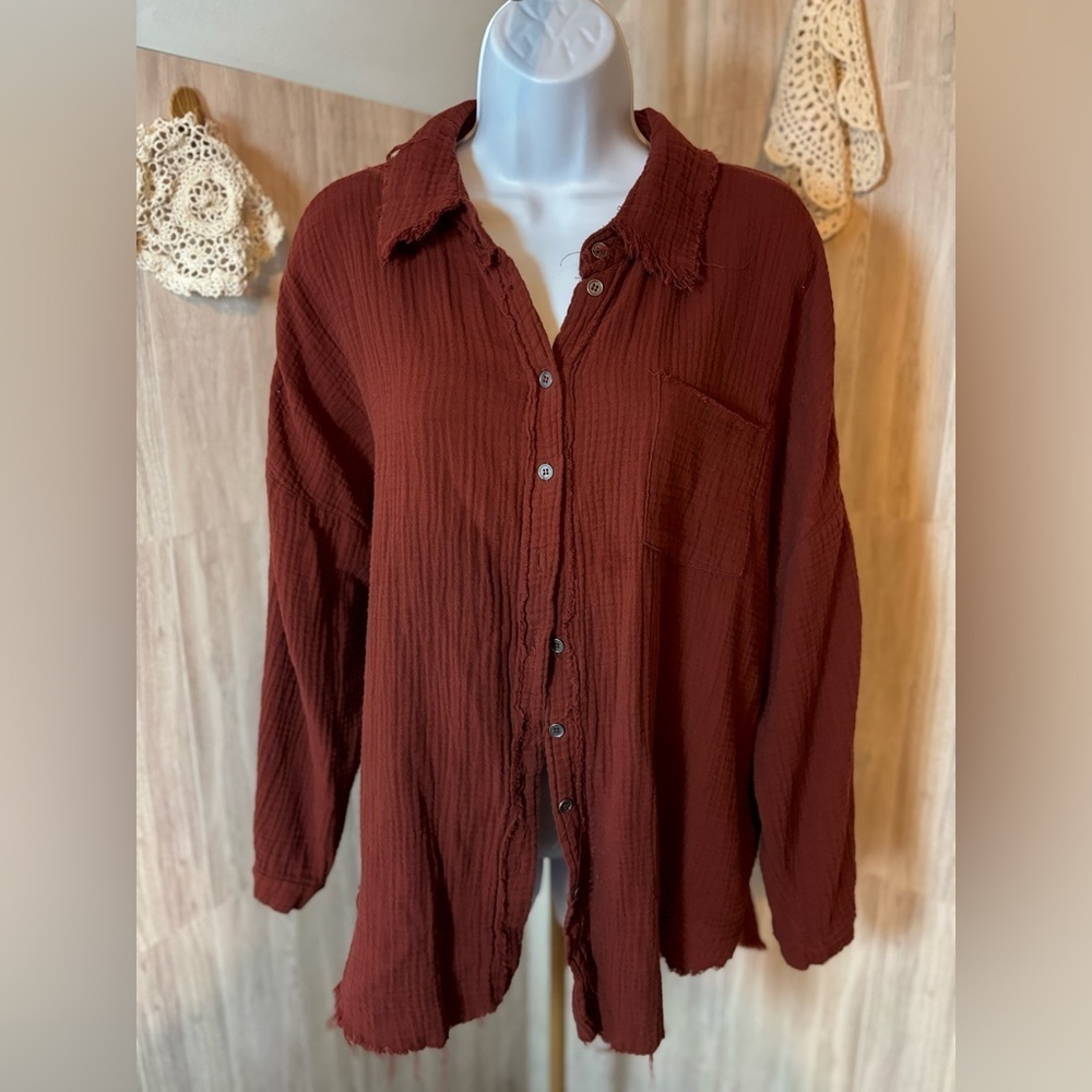 Zenana Outfitters Terracotta Rust Textured Shirt